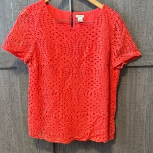 J. Crew Bright Red Lace Blouse